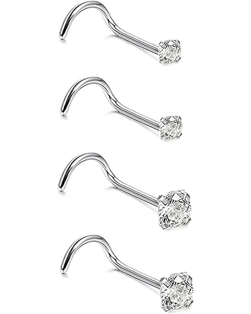 4pcs G23 Titanium 7mm 20G/18G Nose Rings Studs Gold/Silver/Black Nose Nostril Piercing Body Jewelry L-Shaped/S-Shaped Nose St...