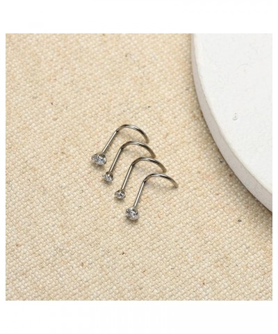 4pcs G23 Titanium 7mm 20G/18G Nose Rings Studs Gold/Silver/Black Nose Nostril Piercing Body Jewelry L-Shaped/S-Shaped Nose St...