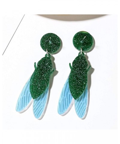 Lovely Acrylic Big Insect Bug Cicada Dangle Earrings Insect Animal Jewelry Green $7.60 Earrings