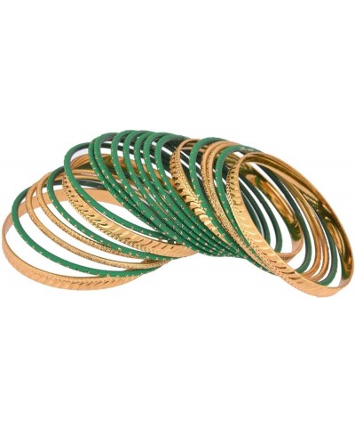 Indian Bangle Set Rhinestone Crystal Boho Oxidized Bracelet Metal Bangle Set Jewelry for Women Green (Set of 20 Pcs) 2-2 $12....