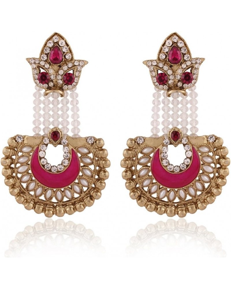 Indian Bollywood Gold Plated Traditional Faux Kundan & Pearl Ethnic Designer Party Wear Earrings for Women (E2520-17) Pink $1...