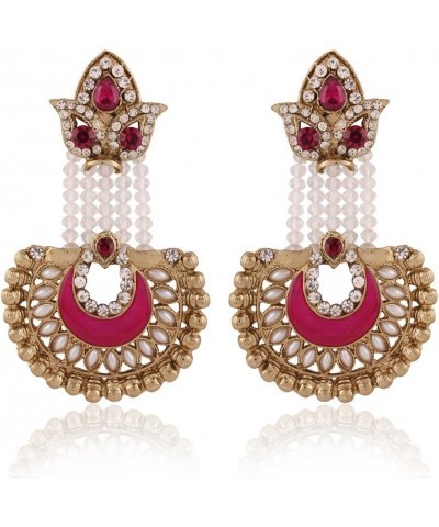 Indian Bollywood Gold Plated Traditional Faux Kundan & Pearl Ethnic Designer Party Wear Earrings for Women (E2520-17) Pink $1...