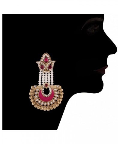 Indian Bollywood Gold Plated Traditional Faux Kundan & Pearl Ethnic Designer Party Wear Earrings for Women (E2520-17) Pink $1...