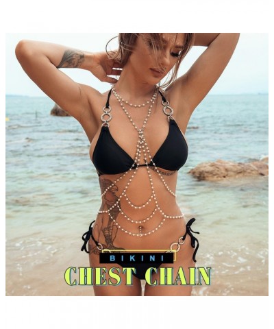 Pearl Body Chain Silver Layered Chest Chain with Choker Rave Party Bra Body Jewelry for Women and Girls $10.61 Body Jewelry