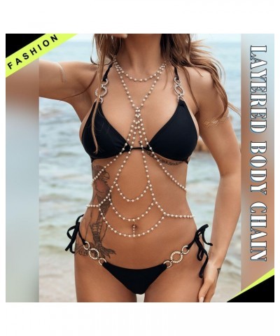 Pearl Body Chain Silver Layered Chest Chain with Choker Rave Party Bra Body Jewelry for Women and Girls $10.61 Body Jewelry