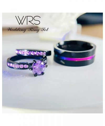 wedding ring set His Hers Couples Matching Rings Women's 18k Black Gold Filled Violet CZ Wedding Engagement Ring Bridal Sets ...