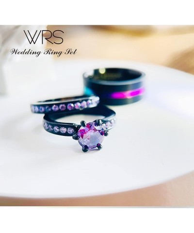 wedding ring set His Hers Couples Matching Rings Women's 18k Black Gold Filled Violet CZ Wedding Engagement Ring Bridal Sets ...