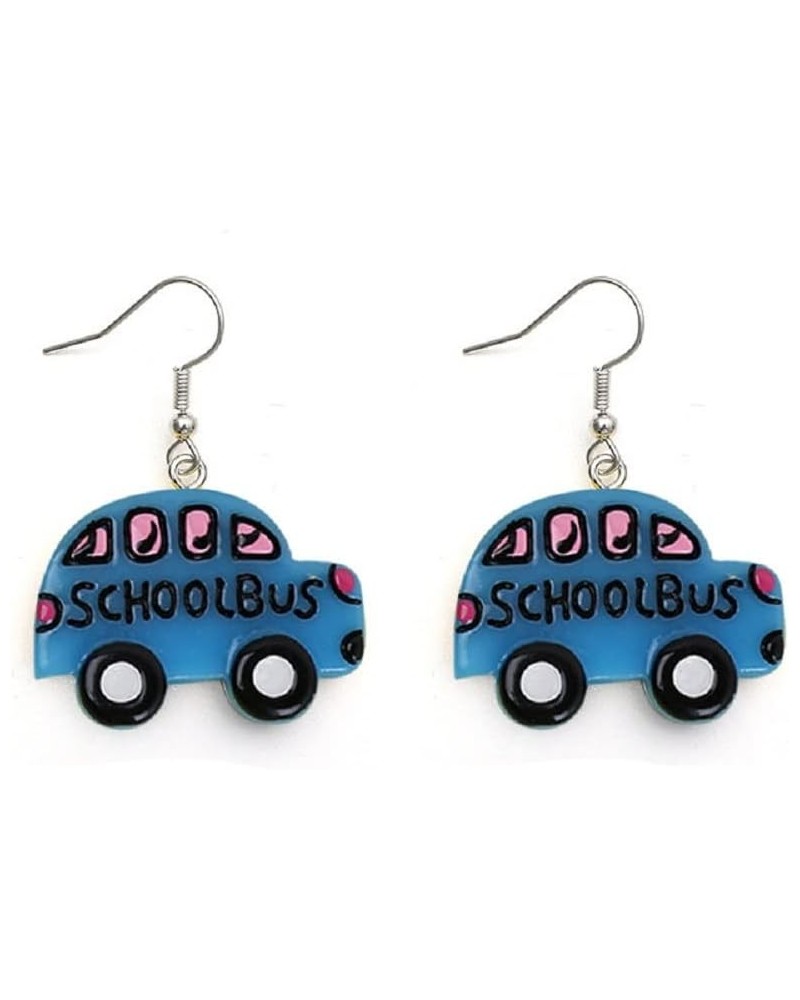 Cute Yellow School Bus Drop Dangle Earrings Resin Funny Cartoon Car Creative for Teachers Students Jewelry Blue $5.29 Earrings