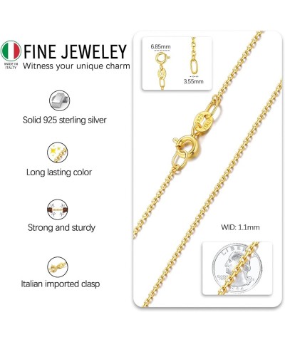 Italy Real 18K Gold Over 925 Sterling Silver Chain Necklace for Women Girls, 1.1mm Women's Cable Chain Necklace Shiny & Sturd...