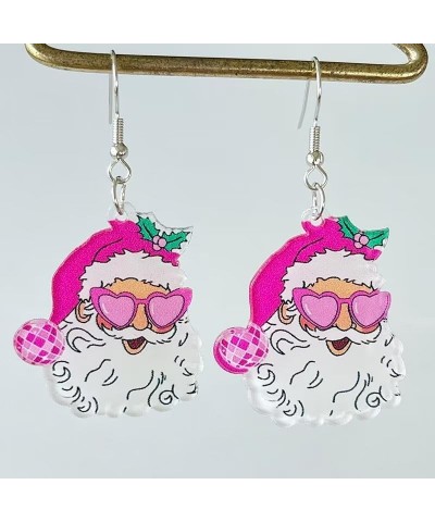 Hot Pink Earrings Christmas Santa Tree Football Lightning Earrings Retro Acrylic Drop Dangle Earrings For Women 80's Party On...