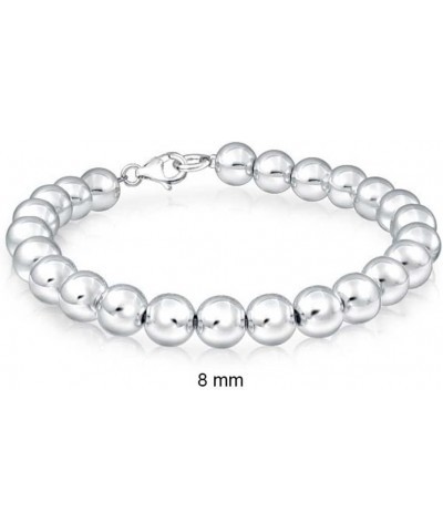 Traditional Simple Plain Hand Strung Polish Round Light Weight .925 Sterling Silver Bead 4,6,8,10MM Ball Strand Bracelet For ...