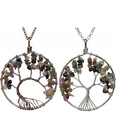 Two Handmade Tree of Life Multi Colors Crystal Gemstone Wire Braided Pendant Necklace Multi-St $8.00 Necklaces