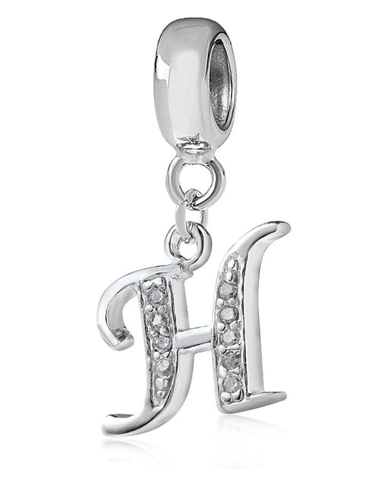 Alphabet Charm Letter Beads Solid 925 Sterling Silver with Cubic Stones, Complete A~Z Gift Options fit Pandora European Brace...