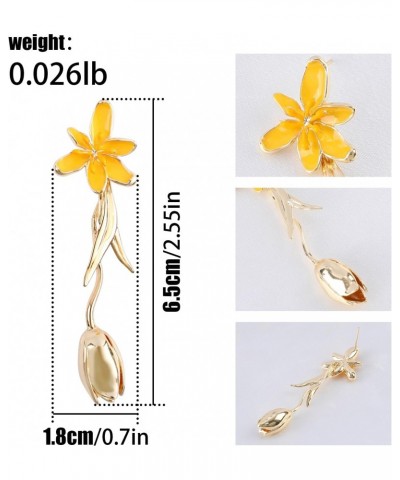 Gold Tulip Flower Earrings for Women Elegant Long Dangle Gold Plated Yellow Petal Floral Earrings Drop Climb Leaf Blossom Tul...