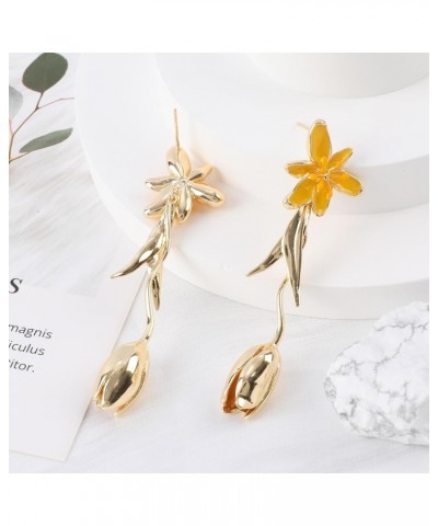 Gold Tulip Flower Earrings for Women Elegant Long Dangle Gold Plated Yellow Petal Floral Earrings Drop Climb Leaf Blossom Tul...