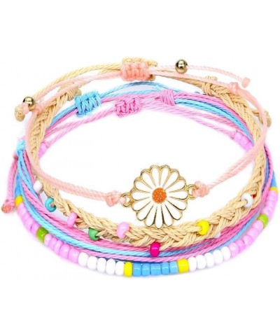 Colorful Daisy Sunflower Bracelets Adjustable Braided Rope Bohemian Daisy Flower Bracelet for Women Girls Jewelry Gift 4Pcs P...