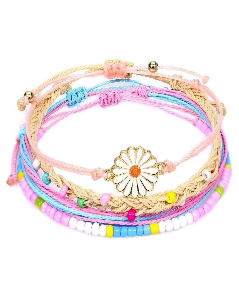 Colorful Daisy Sunflower Bracelets Adjustable Braided Rope Bohemian Daisy Flower Bracelet for Women Girls Jewelry Gift 4Pcs P...