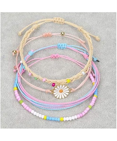 Colorful Daisy Sunflower Bracelets Adjustable Braided Rope Bohemian Daisy Flower Bracelet for Women Girls Jewelry Gift 4Pcs P...