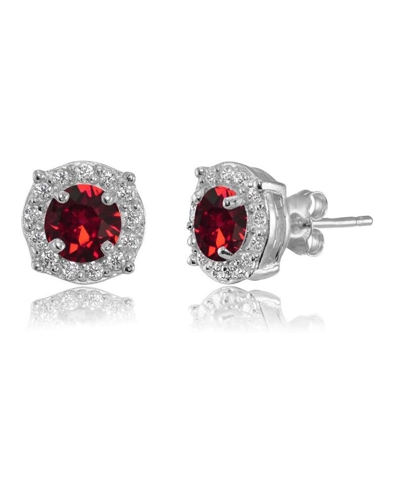 Sterling Silver 5mm Round Halo European Crystals Fancy Stud Earrings for Women Girls January - Dark Red $13.99 Earrings