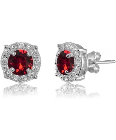 Sterling Silver 5mm Round Halo European Crystals Fancy Stud Earrings for Women Girls January - Dark Red $13.99 Earrings