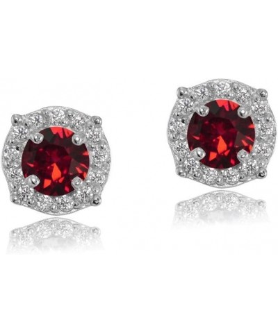 Sterling Silver 5mm Round Halo European Crystals Fancy Stud Earrings for Women Girls January - Dark Red $13.99 Earrings