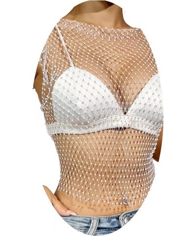 Women Mesh Body Chains Rhinestone Sleeve Crystal See Through Fishnet BikiniCrop Top suit for daily or night club jewelry Bai-...