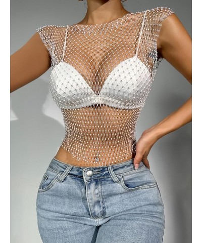 Women Mesh Body Chains Rhinestone Sleeve Crystal See Through Fishnet BikiniCrop Top suit for daily or night club jewelry Bai-...