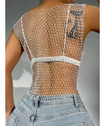 Women Mesh Body Chains Rhinestone Sleeve Crystal See Through Fishnet BikiniCrop Top suit for daily or night club jewelry Bai-...