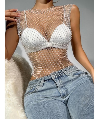 Women Mesh Body Chains Rhinestone Sleeve Crystal See Through Fishnet BikiniCrop Top suit for daily or night club jewelry Bai-...