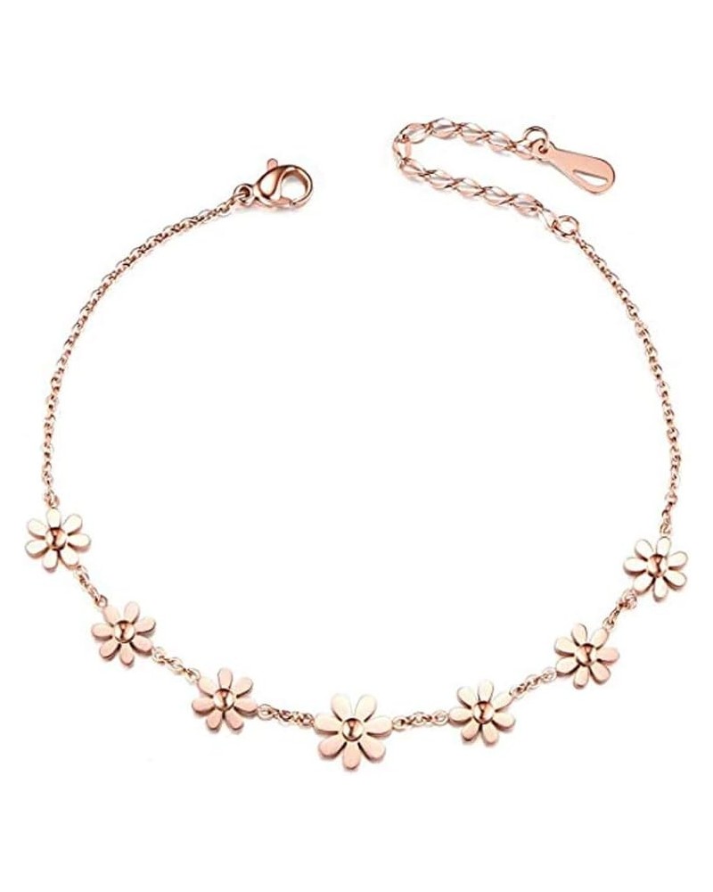 Women Daisy Flowers Anklet Stainless Steel Adjustable Chain Ankle Bracelets for Girls Beach Jewelry Daisy Flowers $6.30 Anklets