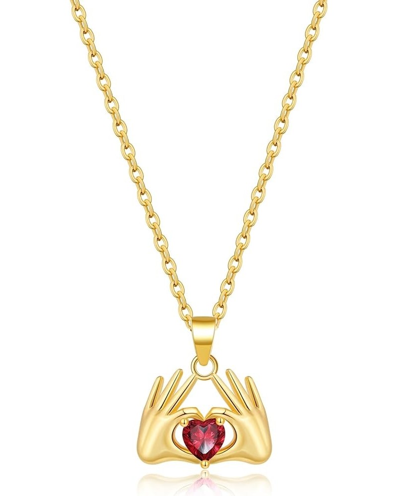 Birthstone Necklace for Women,18K Gold Heart Pendant Necklace Dainty Hand Heart Birthstone Necklace February Heart Birthstone...