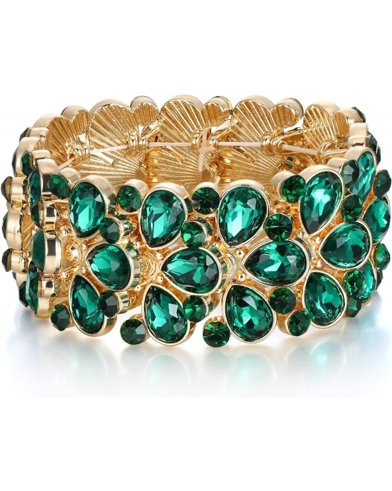 Art Deco Jewelry for Prom Round Austrian Crystal 3 Layer Teardrop Stretch Bracelet for Women Drop_Green Gold-Tone $9.68 Brace...