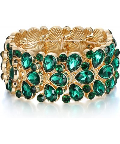 Art Deco Jewelry for Prom Round Austrian Crystal 3 Layer Teardrop Stretch Bracelet for Women Drop_Green Gold-Tone $9.68 Brace...