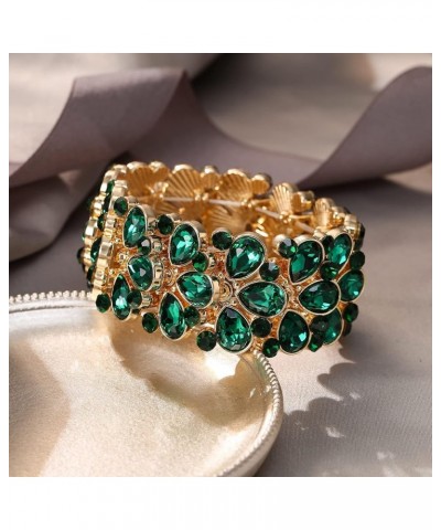 Art Deco Jewelry for Prom Round Austrian Crystal 3 Layer Teardrop Stretch Bracelet for Women Drop_Green Gold-Tone $9.68 Brace...