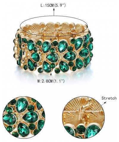 Art Deco Jewelry for Prom Round Austrian Crystal 3 Layer Teardrop Stretch Bracelet for Women Drop_Green Gold-Tone $9.68 Brace...