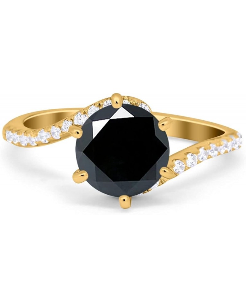 Art Deco Wedding Bridal Engagement Ring Round Simulated Cubic Zirconia 925 Sterling Silver Yellow Tone, Simulated Black CZ $1...