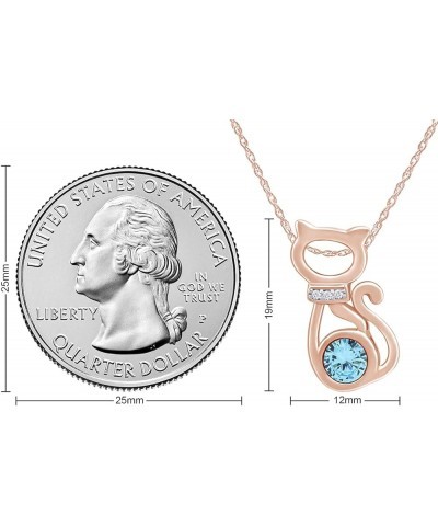 Round Cut Simulated Birthstone & White Cubic Zirconia CAT Pendant Necklace Jewelry For Women In 14k Gold Over Sterling Silver...