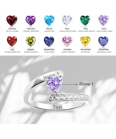 Custom Ring,Birthstone Ring Personalized Ring for Women 925 Sterling Silver Name Ring Personalized with Heart Birthstone CZ S...