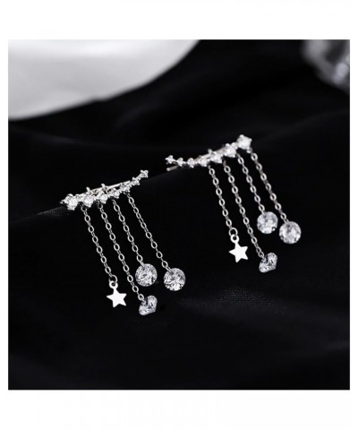 Solid 925 Sterling Silver Crawler Earrings Tassel Chain Dangle for Women Girls 7 Crystal Cuff Earrings Climber A-Silver $11.9...