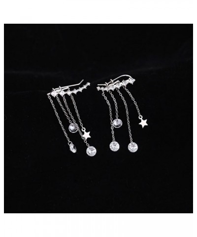 Solid 925 Sterling Silver Crawler Earrings Tassel Chain Dangle for Women Girls 7 Crystal Cuff Earrings Climber A-Silver $11.9...