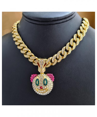 Gold Plated Clown Pendant & 13mm 16" 18" 20" 24" Iced Cuban Chain Bling Hip Hop Necklace $21.56 Necklaces