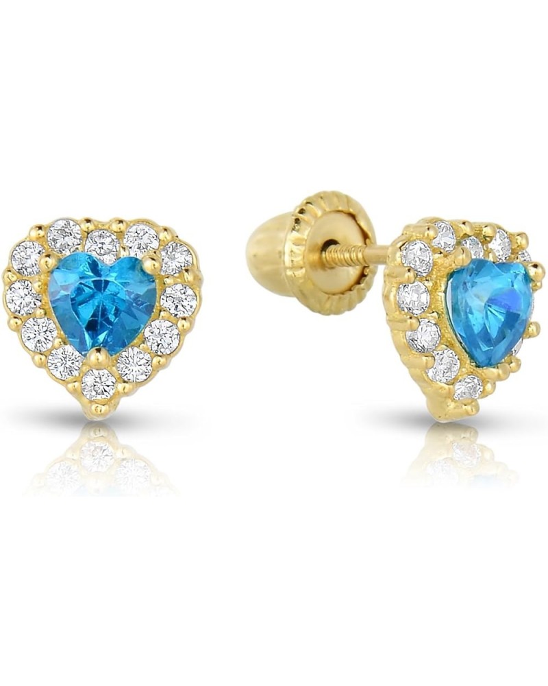 14k Yellow Gold Simulated Birthstone and CZ Halo Stud Heart Earrings with Secure Screw Back December $33.14 Earrings