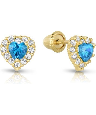 14k Yellow Gold Simulated Birthstone and CZ Halo Stud Heart Earrings with Secure Screw Back December $33.14 Earrings