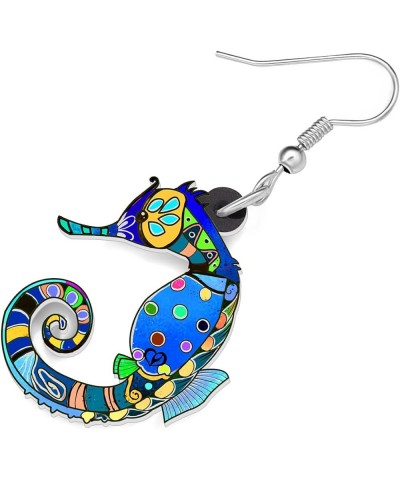 Cute Hippocampus Seahorse Earrings Acrylic Novelty Cartoon Dangle Drop Jewelry Gifts for Women Teen Girls Cobalt $6.21 Earrings