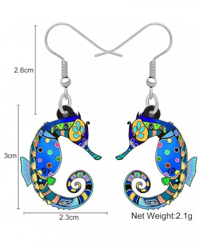 Cute Hippocampus Seahorse Earrings Acrylic Novelty Cartoon Dangle Drop Jewelry Gifts for Women Teen Girls Cobalt $6.21 Earrings