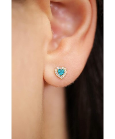 14k Yellow Gold Simulated Birthstone and CZ Halo Stud Heart Earrings with Secure Screw Back December $33.14 Earrings