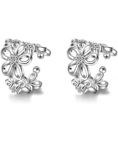 CZ Flower Cuff Wrap Clip On Hoop Earrings for Women Teen Girls Non Piercing Ear Cartilage Dainty Hoops Silver $7.51 Earrings