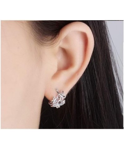 CZ Flower Cuff Wrap Clip On Hoop Earrings for Women Teen Girls Non Piercing Ear Cartilage Dainty Hoops Silver $7.51 Earrings