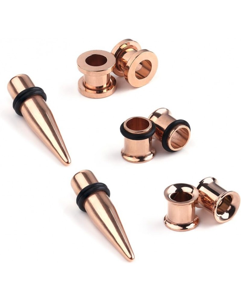 4Pairs Rose Gold Plated Surgical Steel Gauge Ear Screw Taper Tunnel Expander Stretching Kit Plugs Piercing 4 Styles Same Size...