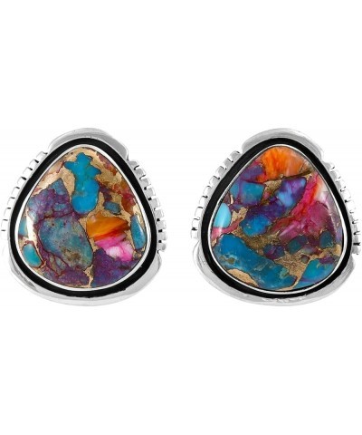 Turquoise Earrings 925 Sterling Silver & Genuine Gemstone Rainbow Spiny $20.68 Earrings